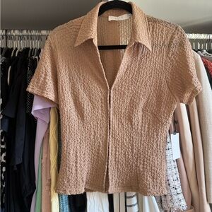 ASTR Women's Short Sleeve Textured Collared Top in Nude